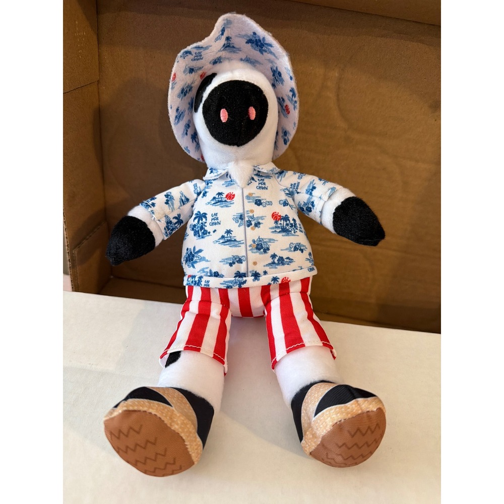 Chick-fil-A Eat Mor Chikin Cow Plush Summer Vacation Hawaiian Shirt Striped